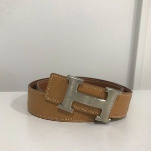 Brown Hermès Belt Silver Buckle